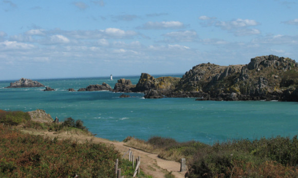 Hiking along the path at Le Point de Grouin, Brittany. GLK