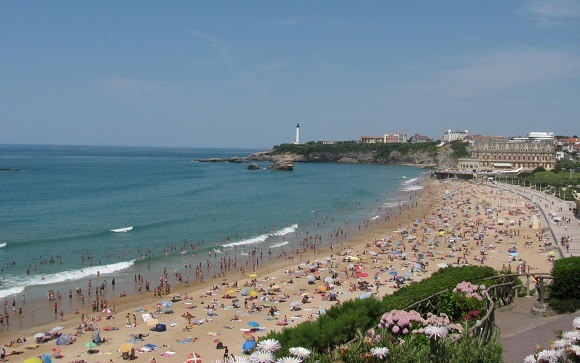 View along the Grande Plage to the lighthouse, Biarritz