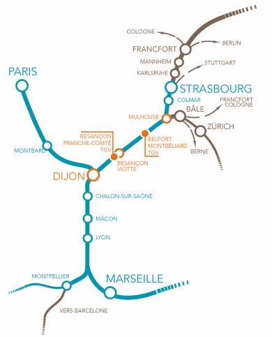 Маршруты поездов TGV из Дижона