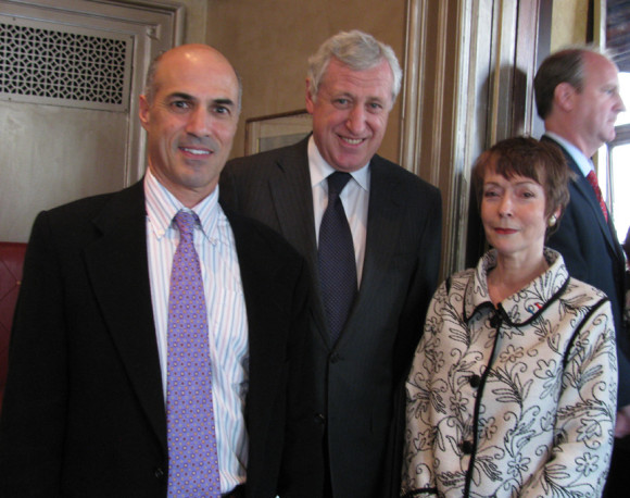 Gary Lee Kraut, French Ambassador Pierre Vimont, former Honorary Consul of France to Philadelphia and Wilmington Daniele Thomas Easton. Michael E. Scullin, current Honorary Consul, was caught in the photo to the right.