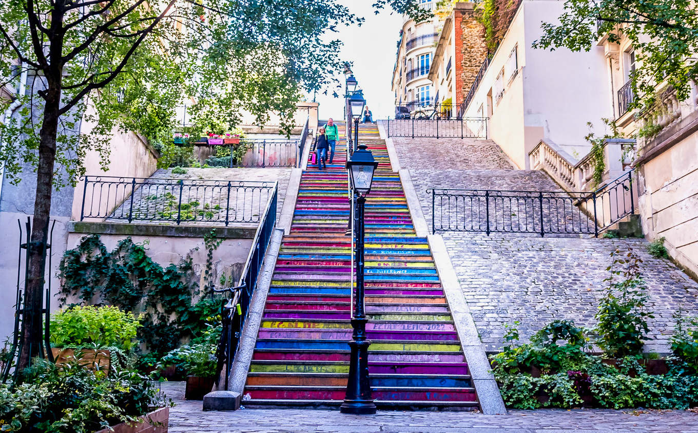 Stairs leading to the Montmartre Harvest Festival, Paris. Photo Ava Kabouchy.