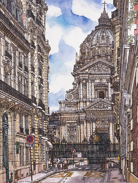 "A la rue du Val-de-Grâce" by Kojiro Akagi, 23 June 2010. The Baroque Val-de-Grâce dome (1645-1666) in the 5th arrondissement; to the left, the building where Alphonse Mucha and Moise Kisling lived.