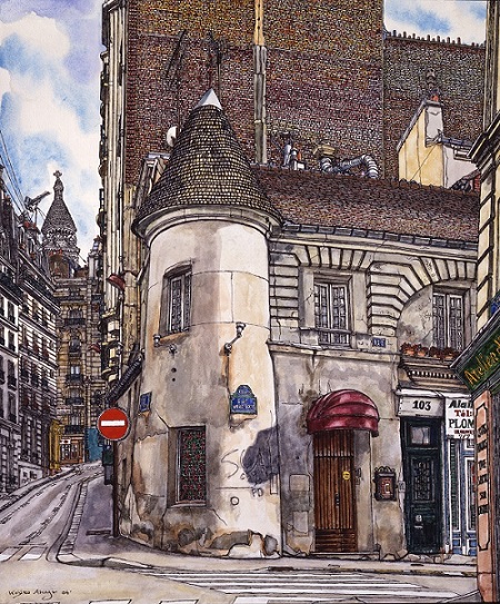 "Club le Château; l'angle de 103 rue Marcadet & 63 rue Mont-Cenis" by Kojiro Akagi, 24 May 2004; a Montmartre nightclub that incorporates the dovecote from a long-demolished, 15th century manor.