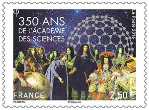 Commemorative stamp for the 350th anniversary of the founding of the Academy of Science(s), 2016.