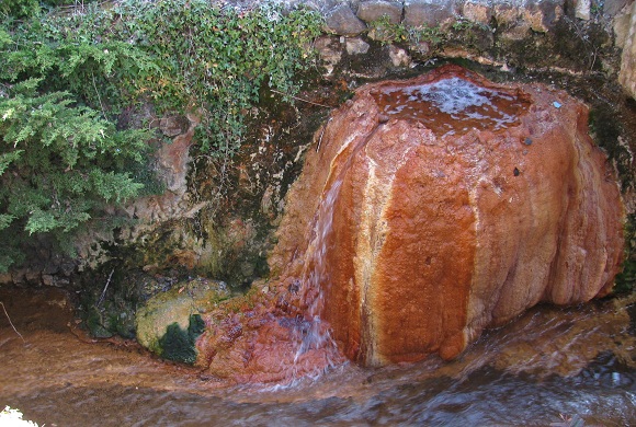 “Alice” hot spring bubbling into the stream that runs through the “thermal park” at Chatel-Guyon. Photo GLK.