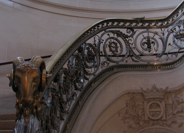 Goat's head banister and initials of Henri d'Orléans at Chantilly. GLK