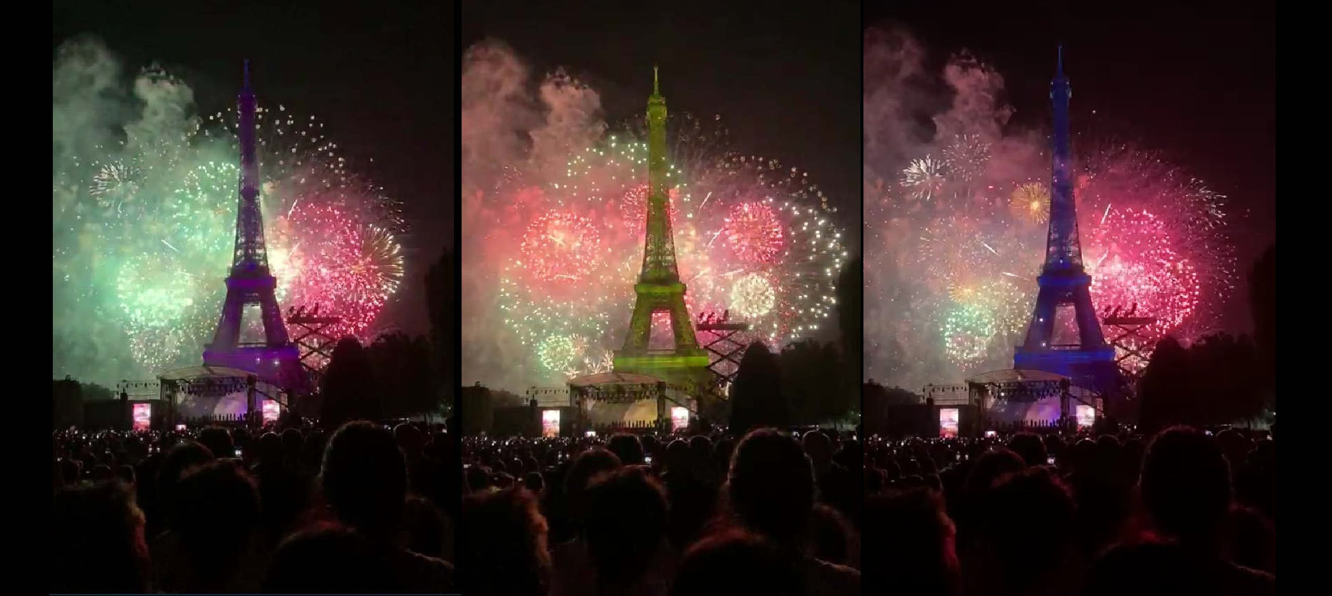 Bastille Day fireworks at the Eiffel Tower, Paris - LS/GLK