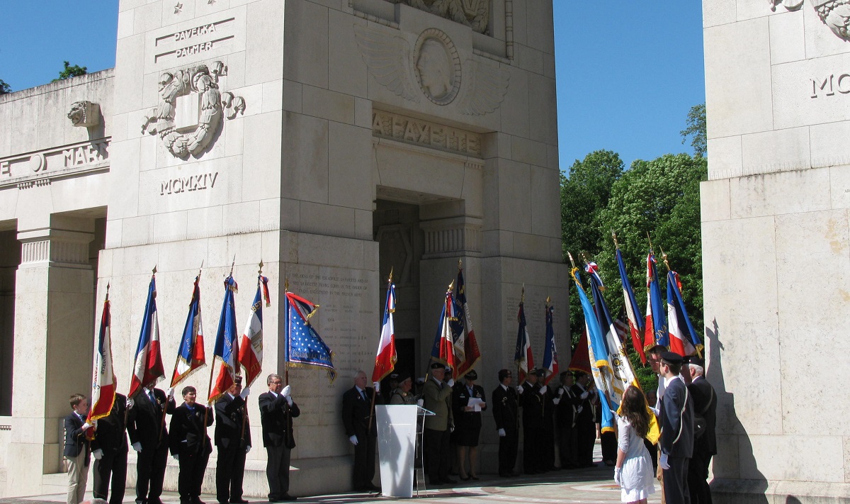 Escadrille Lafayette Memorial with flags, GLK