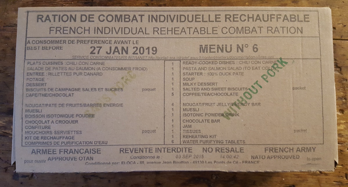 French army combat ration box