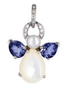 Isabelle Langlois-Mon Ange pendant-white mother of pearl, iolites, white pearl, diamonds-white gold. 740 euros