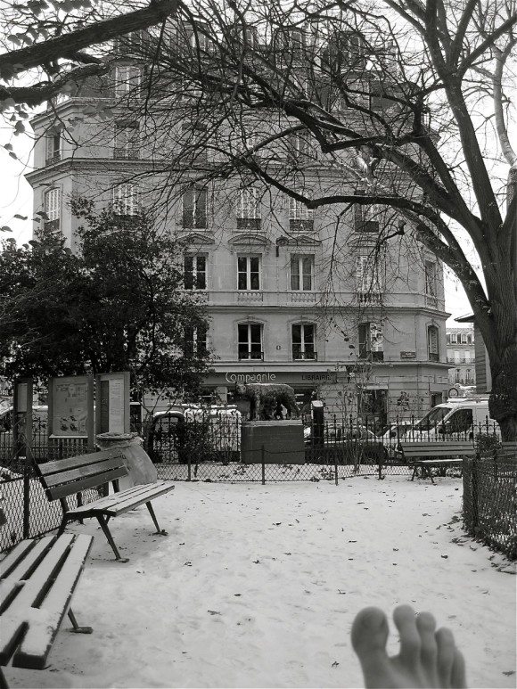 La neige / Snow in Square Paul Painlevé in the Latin Quarter, Paris. Photo Va-nu-pieds.