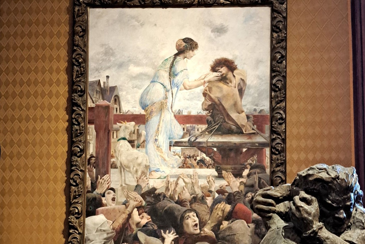 Esmeralda brings water to Quasimodo, painting at the Victor Hugo Museum, Marais, Paris. Photo GLK.